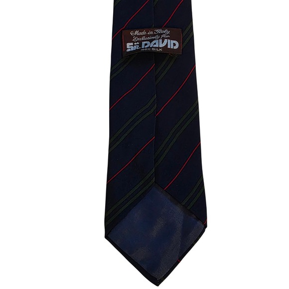 Sr David Indian Army Service Corps Tie Navy Red Green Stripe Silk Made in‎ Italy - Picture 3 of 5